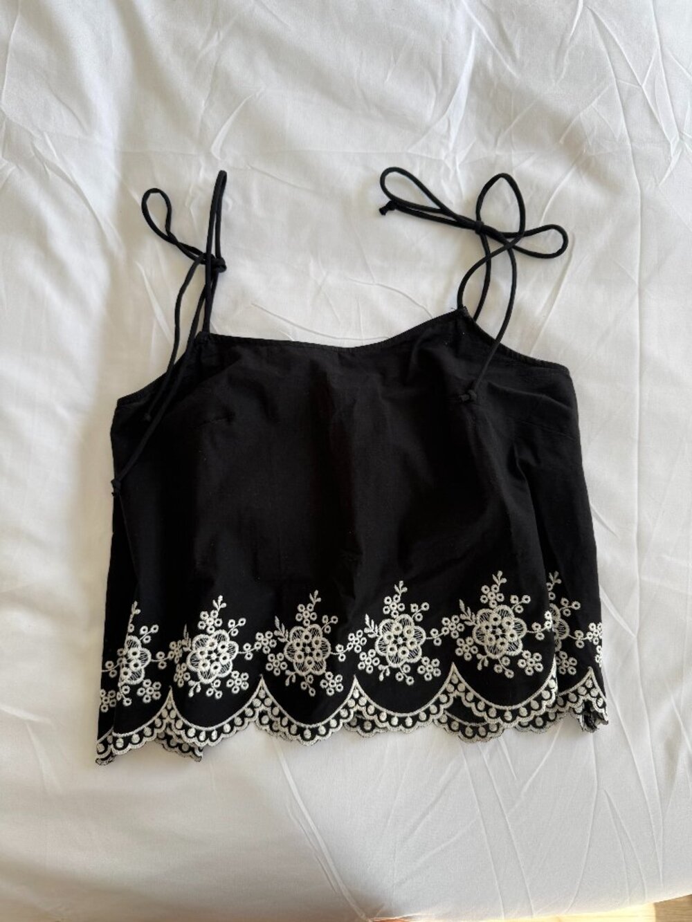 H&M Tank Top Black Embroidered Tie Strap Small